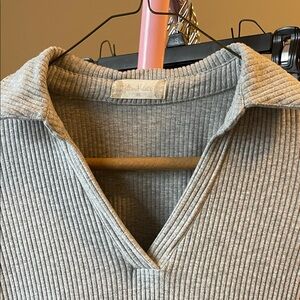 Altar'd State V-Neck Ribbed Sweater in Gray cropped